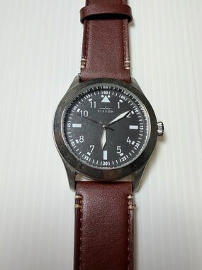 Elevon Men’s Black Dial Brown Leather Strap Analog Watch Casual Dress